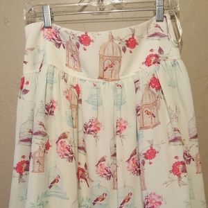 Pink Martini Birds Cages Flowers Skirt M